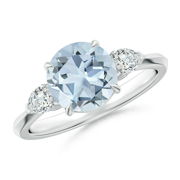ANGARA Natural 1.6 ct Aquamarine and Diamond Three Stone Engagement Ring in 925 Sterling Silver for Women (Size-8mm) | March Birthstone, Anniversary, Jewelry Gift for Women | Natural Aquamarine Ring