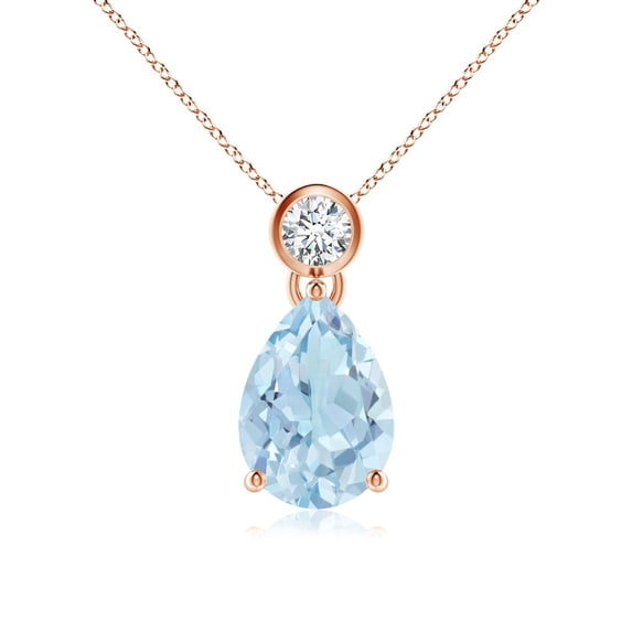 ANGARA Natural Pear 1.6 ct Aquamarine Pendant with Bezel-Set Diamond in 14K Rose Gold for Women (Size-10x7mm) | March Birthstone, Anniversary, Jewelry Gift for Women | Natural Aquamarine Necklace