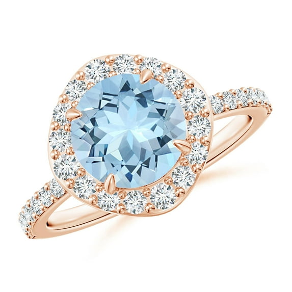 ANGARA Natural Vintage Style Claw-Set Round 1.6 ct Aquamarine Halo Ring in 14K Rose Gold for Women (Size-8mm) | March Birthstone, Anniversary, Jewelry Gift for Women | Natural Aquamarine Ring