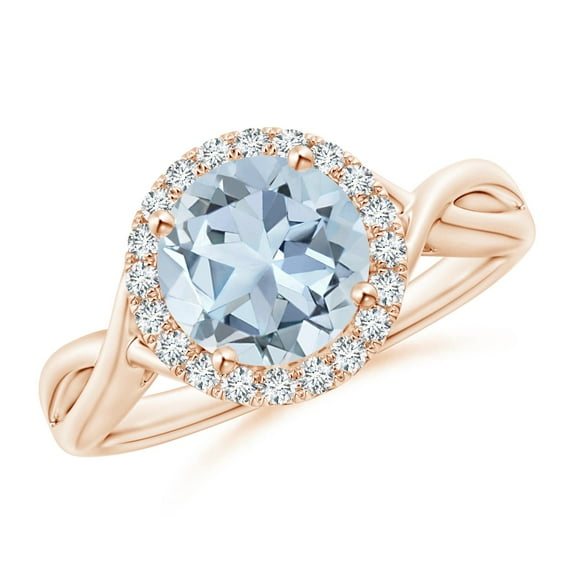 Angara Natural 1.6 Ct. Aquamarine with Diamond Halo Ring in 14K Rose Gold for Women (Ring Size: 12)