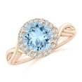 thumbnail image 1 of Angara Natural 1.6 Ct. Aquamarine with Diamond Halo Ring in 14K Rose Gold for Women (Ring Size: 3.5), 1 of 10
