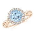 thumbnail image 1 of ANGARA Natural Round 1.6 ct Aquamarine Halo Ring with Criss Cross Shank in 14K Rose Gold for Women (Size-8mm) | March Birthstone, Anniversary, Jewelry Gift for Women | Natural Aquamarine Ring, 1 of 9