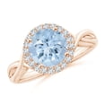 thumbnail image 1 of ANGARA Natural Round 1.6 ct Aquamarine Halo Ring with Criss Cross Shank in 14K Rose Gold for Women (Size-8mm) | March Birthstone, Anniversary, Jewelry Gift for Women | Natural Aquamarine Ring, 1 of 10