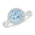 thumbnail image 1 of ANGARA Natural Round 1.6 ct Aquamarine Halo Ring with Criss Cross Shank in 14K White Gold for Women (Size-8mm) | March Birthstone, Anniversary, Jewelry Gift for Women | Natural Aquamarine Ring, 1 of 10