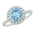 thumbnail image 1 of Angara Natural 1.6 Ct. Aquamarine with Diamond Halo Ring in 14K White Gold for Women (Ring Size: 3.5), 1 of 9