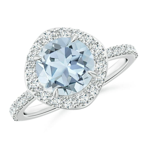 ANGARA Natural Vintage Style Claw-Set Round 1.6 ct Aquamarine Halo Ring in 14K White Gold for Women (Size-8mm) | March Birthstone, Anniversary, Jewelry Gift for Women | Natural Aquamarine Ring