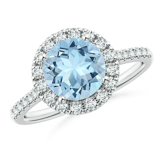 Angara Natural 1.6 Ct. Aquamarine with Diamond Halo Ring in 14K White Gold for Women (Ring Size: 9.5)