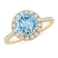 thumbnail image 1 of Angara Natural 1.6 Ct. Aquamarine with Diamond Halo Ring in 14K Yellow Gold for Women (Ring Size: 5), 1 of 9