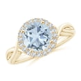 thumbnail image 1 of ANGARA Natural Round 1.6 ct Aquamarine Halo Ring with Criss Cross Shank in 14K Yellow Gold for Women (Size-8mm) | March Birthstone, Anniversary, Jewelry Gift for Women | Natural Aquamarine Ring, 1 of 9