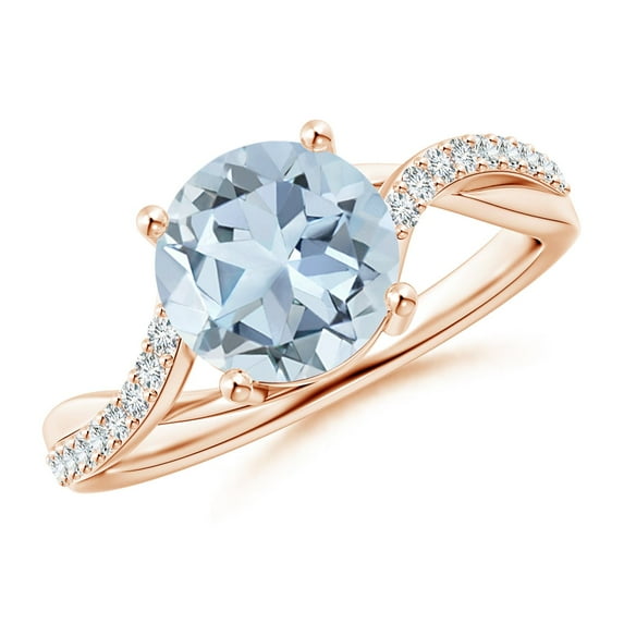 ANGARA Natural Solitaire 1.6 ct Aquamarine Twisted Split Shank Engagement Ring in 14K Rose Gold for Women (Size-8mm) | March Birthstone, Anniversary, Jewelry Gift for Women | Natural Aquamarine Ring
