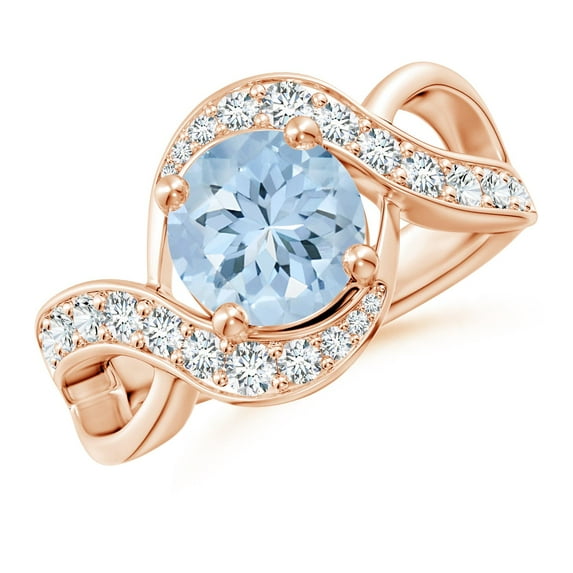 ANGARA Natural Solitaire Round 1.6 ct Aquamarine Infinity Promise Ring in 14K Rose Gold for Women (Size-8mm) | March Birthstone, Anniversary, Jewelry Gift for Women | Natural Aquamarine Ring
