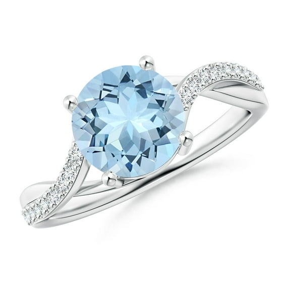 ANGARA Natural Solitaire 1.6 ct Aquamarine Twisted Split Shank Engagement Ring in 14K White Gold for Women (Size-8mm) | March Birthstone, Anniversary, Jewelry Gift for Women | Natural Aquamarine Ring