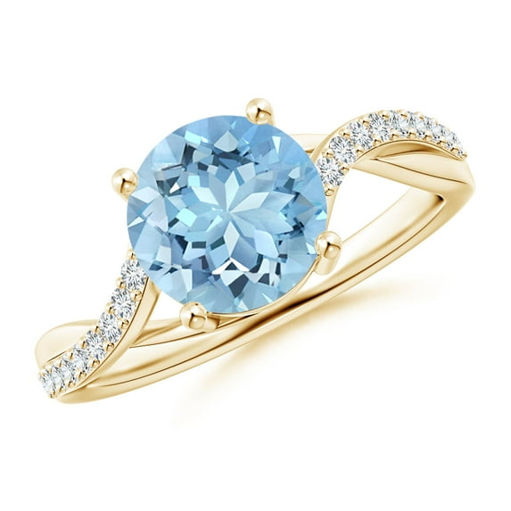 ANGARA Natural 1.6 ct Aquamarine Twisted Split Shank Engagement Ring in 14K Yellow Gold for Women (Size-8mm) | March Birthstone, Anniversary, Jewelry Gift for Women | Natural Aquamarine Ring