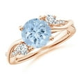 thumbnail image 1 of Angara Natural 1.6 Ct. Aquamarine with Diamond Side Stone Ring in 14K Rose Gold for Women (Ring Size: 3), 1 of 10