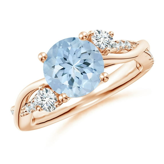 Angara Natural 1.6 Ct. Aquamarine with Diamond Side Stone Ring in 14K Rose Gold for Women (Ring Size: 3)