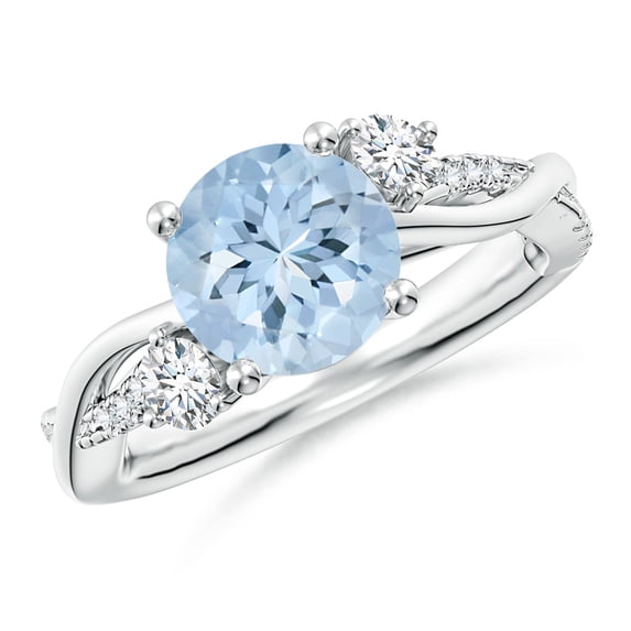 ANGARA Natural Nature Inspired 1.6 ct Aquamarine & Diamond Twisted Vine Ring in 14K White Gold for Women (Size-8mm) | March Birthstone, Anniversary, Jewelry Gift for Women | Natural Aquamarine Ring