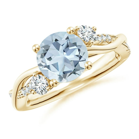 ANGARA Natural Nature Inspired 1.6 ct Aquamarine & Diamond Twisted Vine Ring in 14K Yellow Gold for Women (Size-8mm) | March Birthstone, Anniversary, Jewelry Gift for Women | Natural Aquamarine Ring