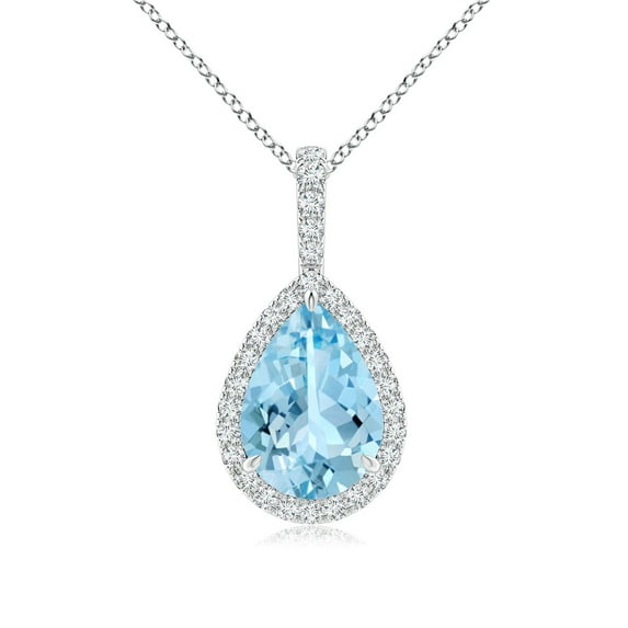 ANGARA Natural 1.6 ct Aquamarine Teardrop Pendant with Diamond Halo in 14K White Gold for Women (Size-10x7mm) | March Birthstone, Anniversary, Jewelry Gift for Women | Natural Aquamarine Necklace
