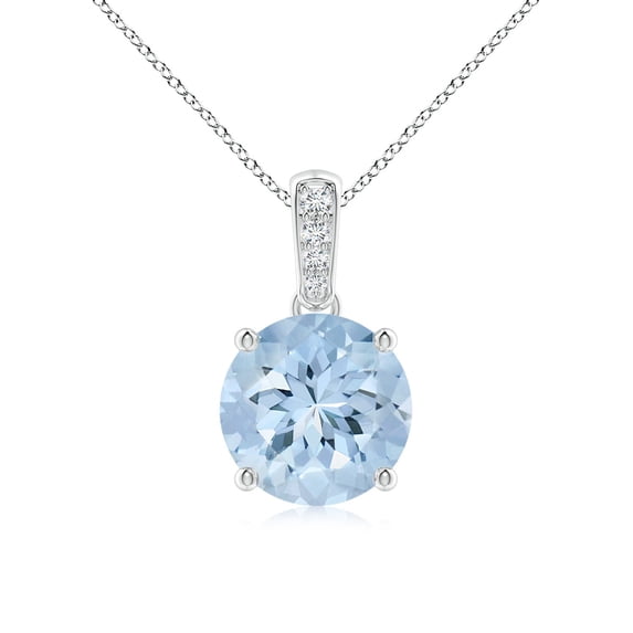 ANGARA Natural Prong-Set Round 1.6 ct Aquamarine Pendant with Diamond Bale in 14K White Gold for Women (Size-8mm) | March Birthstone, Anniversary, Jewelry Gift for Women | Natural Aquamarine Necklace