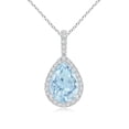 thumbnail image 1 of ANGARA Natural 1.6 ct Aquamarine Teardrop Pendant with Diamond Halo in 14K White Gold for Women (Size-10x7mm) | March Birthstone, Anniversary, Jewelry Gift for Women | Natural Aquamarine Necklace, 1 of 8