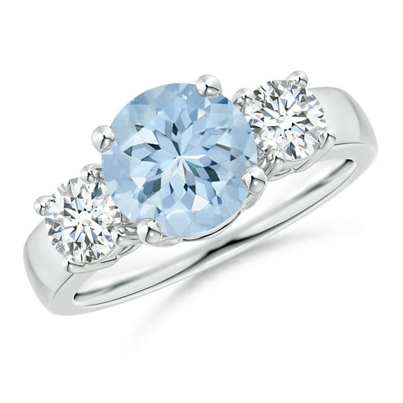 ANGARA Natural 1.6 ct Aquamarine and Diamond Three Stone Engagement Ring in 925 Sterling Silver for Women (Size-8mm) | March Birthstone, Anniversary, Jewelry Gift for Women | Natural Aquamarine Ring