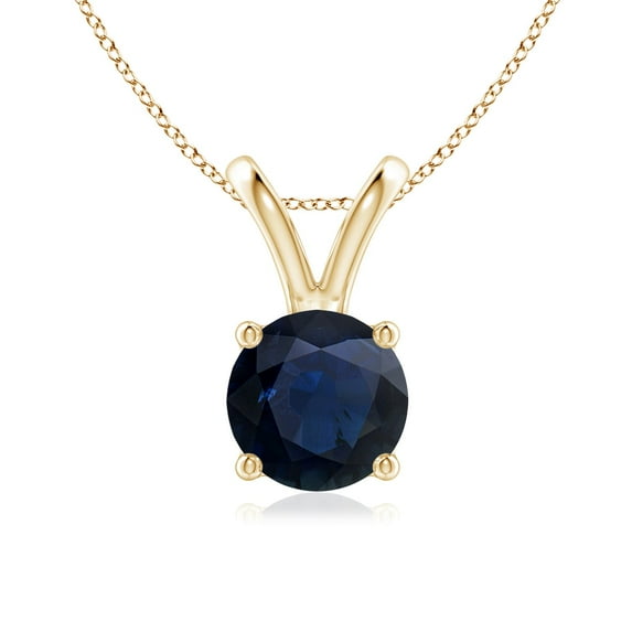 ANGARA Natural V-Bale Round 1.6 ct Blue Sapphire Solitaire Pendant in 14K Yellow Gold for Women (Size-7mm) | September Birthstone, Anniversary, Jewelry Gift for Women | Natural Blue Sapphire Necklace