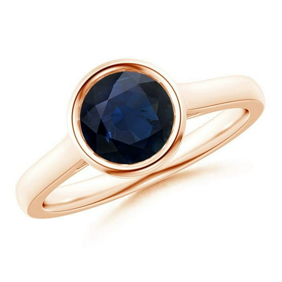 ANGARA Natural Bezel-Set Round 1.6 ct Blue Sapphire Solitaire Ring in 14K Rose Gold for Women (Size-7mm) | September Birthstone, Anniversary, Jewelry Gift for Women | Natural Blue Sapphire Ring