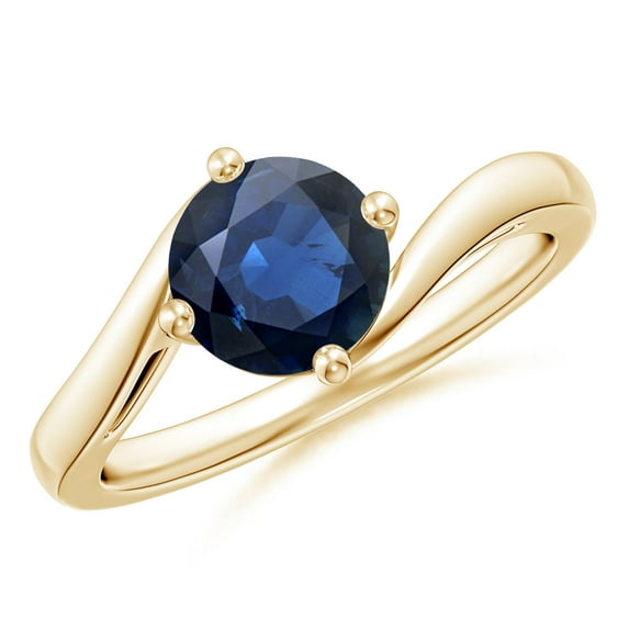 ANGARA Natural Round 1.6 ct Blue Sapphire Solitaire Bypass Engagement Ring in 14K Yellow Gold for Women (Size-7mm) | September Birthstone, Anniversary, Jewelry Gift for Women | Natural Sapphire Ring