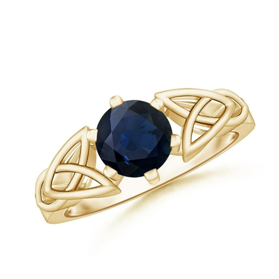 ANGARA Natural 1.6 Ct Solitaire Round Sapphire Celtic Knot Ring in 14K Yellow Gold for Women (Size-7mm) | September Birthstone, Anniversary, Jewelry Gift for Women | Natural Blue Sapphire Ring