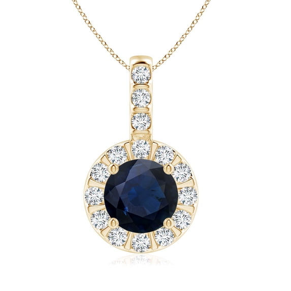 ANGARA Natural 1.6 ct Blue Sapphire Pendant with Bar-Set Diamond in 14K Yellow Gold for Women (Size-7mm) | September Birthstone, Anniversary, Jewelry Gift for Women | Natural Blue Sapphire Necklace