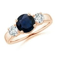 thumbnail image 1 of ANGARA Natural 1.6 ct Blue Sapphire and Diamond Three Stone Engagement Ring in 14K Rose Gold for Women (Size-7mm) | September Birthstone, Anniversary, Jewelry Gift for Women | Natural Sapphire Ring, 1 of 12