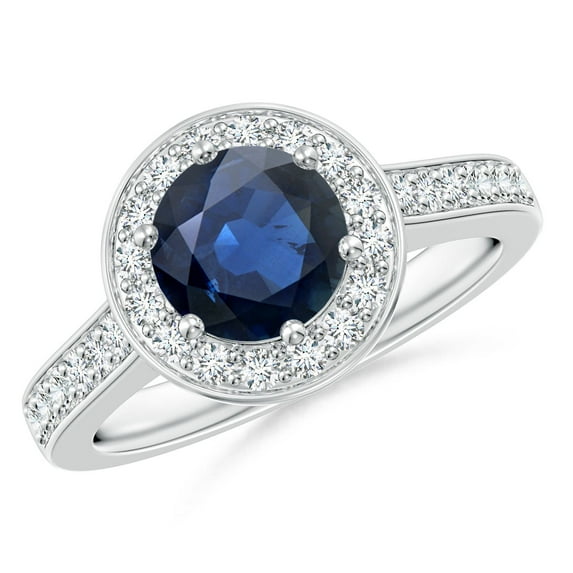 ANGARA Natural 1.6 ct Blue Sapphire Halo Ring with Diamond Accents in 14K White Gold for Women (Size-7mm) | September Birthstone, Anniversary, Jewelry Gift for Women | Natural Blue Sapphire Ring