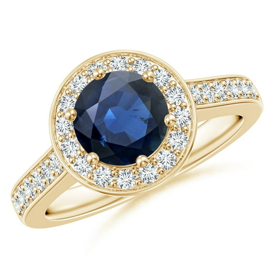 ANGARA Natural 1.6 ct Blue Sapphire Halo Ring with Diamond Accents in 14K Yellow Gold for Women (Size-7mm) | September Birthstone, Anniversary, Jewelry Gift for Women | Natural Blue Sapphire Ring