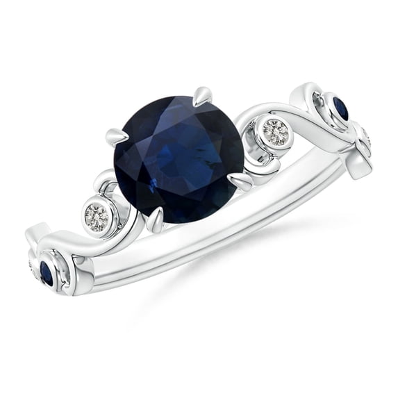ANGARA Natural 1.6 ct Blue Sapphire and Diamond Ivy Scroll Engagement Ring in 14K White Gold for Women (Size-7mm) | September Birthstone, Anniversary, Jewelry Gift for Women | Natural Sapphire Ring