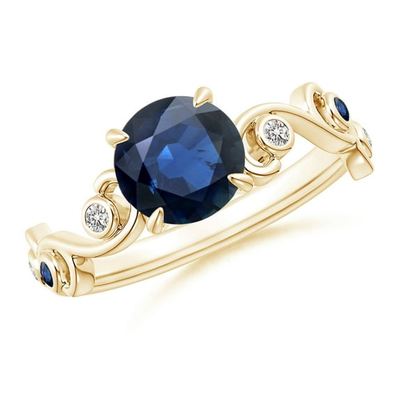 ANGARA Natural 1.6 ct Blue Sapphire and Diamond Ivy Scroll Engagement Ring in 14K Yellow Gold for Women (Size-7mm) | September Birthstone, Anniversary, Jewelry Gift for Women | Natural Sapphire Ring