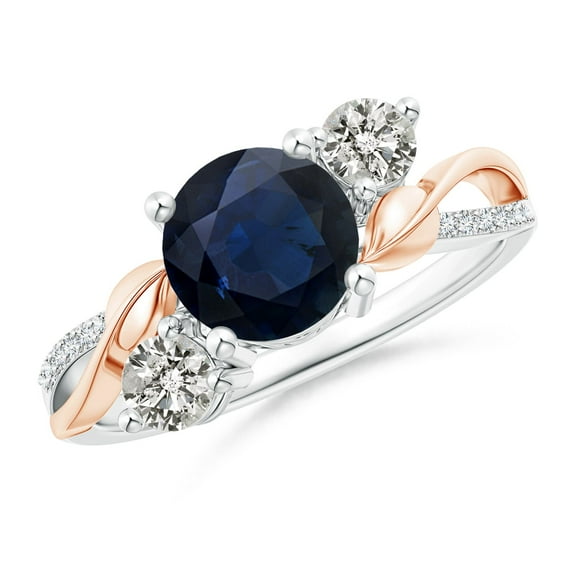 ANGARA Natural 1.6 Ct Sapphire and Diamond Twisted Vine Ring in 14K White & Rose Gold for Women (Size-7mm) | September Birthstone, Anniversary, Jewelry Gift for Women | Natural Blue Sapphire Ring