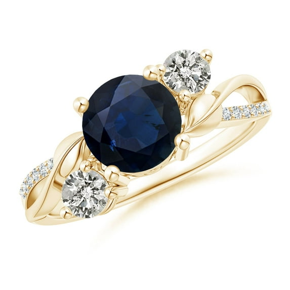 ANGARA Natural 1.6 Ct Sapphire and Diamond Twisted Vine Ring in 14K Yellow Gold for Women (Size-7mm) | September Birthstone, Birthday, Anniversary, Jewelry Gift for Women | Natural Blue Sapphire Ring