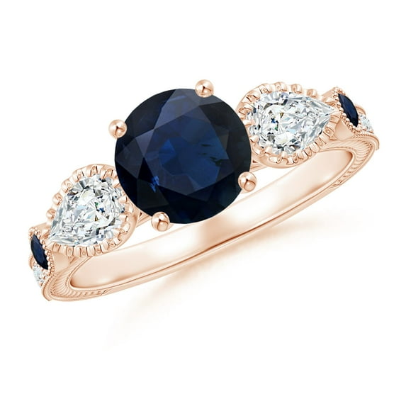 ANGARA Natural 1.6 Ct Aeon Sapphire & Diamond 3 Stone Engagement Ring in 14K Rose Gold for Women (Size-7mm) | September Birthstone, Anniversary, Jewelry Gift for Women | Natural Sapphire Ring