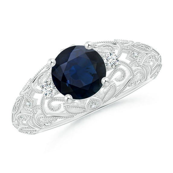 ANGARA Natural 1.6 Ct Aeon Solitaire Sapphire Filigree Engagement Ring in 14K White Gold for Women (Size-7mm) | September Birthstone, Anniversary, Jewelry Gift for Women | Natural Sapphire Ring