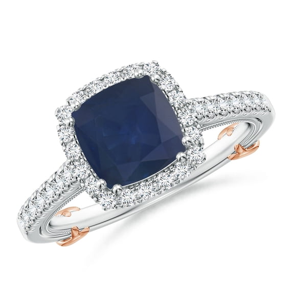 ANGARA Natural 1.6 Ct Sapphire & Diamond Ring with Filigree in 14K White & Rose Gold for Women (Size-7mm) | September Birthstone, Anniversary, Jewelry Gift for Women | Natural Sapphire Ring