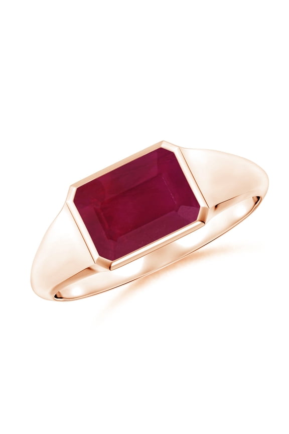 Natural Emerald-Cut 1.6 ct Ruby Signet Ring in 14K Rose Gold for Women (Size-8x6mm) | July Birthstone, Birthday, Anniversary, Jewelry Gift for Women | Natural Ruby Ring