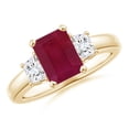 thumbnail image 1 of ANGARA Natural 1.6 ct Ruby and Diamond Three Stone Ring in 14K Yellow Gold for Women (Size-8x6mm) | July Birthstone, Birthday, Anniversary, Jewelry Gift for Women | Natural Ruby Ring, 1 of 12