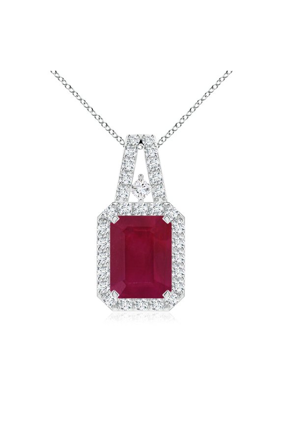 Natural Emerald-Cut 1.6 ct Ruby Halo Pendant in 925 Sterling Silver for Women (Size-8x6mm) | July Birthstone, Birthday, Anniversary, Jewelry Gift for Women | Natural Ruby Necklace