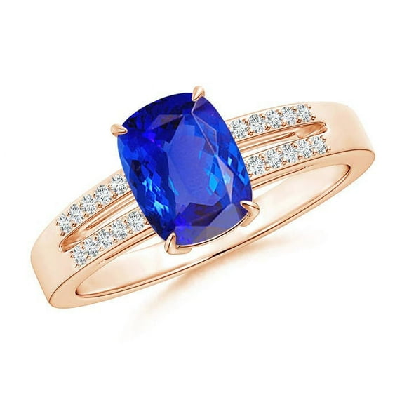 ANGARA Natural Cushion 1.6 ct Tanzanite Split Shank Ring with Diamonds in 14K Rose Gold for Women (Size-8x6mm) | December Birthstone, Anniversary, Jewelry Gift for Women | Natural Tanzanite Ring