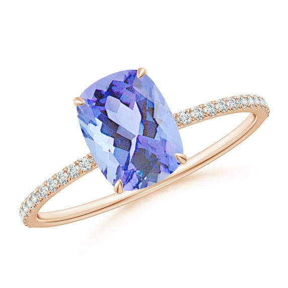 ANGARA Natural Thin Shank Cushion Cut 1.6 ct Tanzanite Ring with Diamonds in 14K Rose Gold for Women (Size-8x6mm) | December Birthstone, Anniversary, Jewelry Gift for Women | Natural Tanzanite Ring