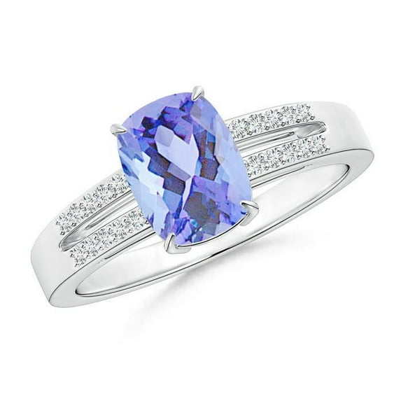 Angara Natural 1.6 Ct. Tanzanite with Diamond Classic Ring in 14K White Gold for Women (Ring Size: 5.5)