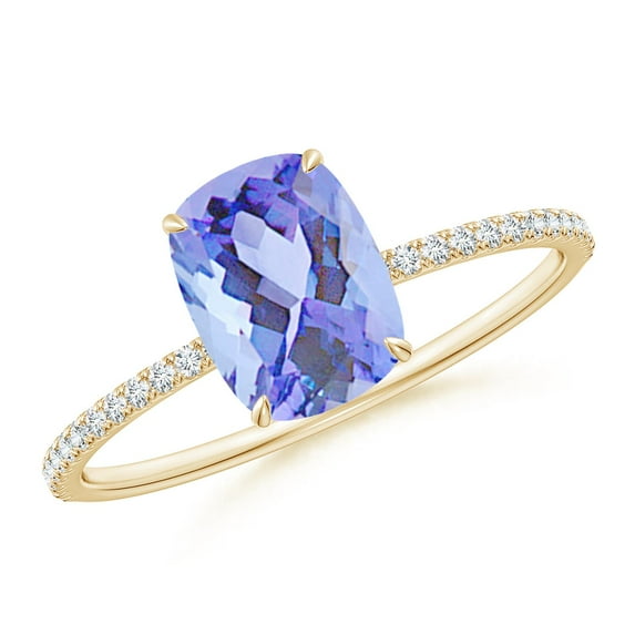 Angara Natural 1.6 Ct. Tanzanite with Diamond Classic Ring in 14K Yellow Gold for Women (Ring Size: 3.5)