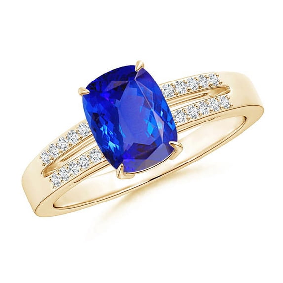 Angara Natural 1.6 Ct. Tanzanite with Diamond Classic Ring in 14K Yellow Gold for Women (Ring Size: 3.5)