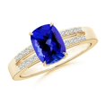 thumbnail image 1 of ANGARA Natural Cushion 1.6 ct Tanzanite Split Shank Ring with Diamonds in 14K Yellow Gold for Women (Size-8x6mm) | December Birthstone, Anniversary, Jewelry Gift for Women | Natural Tanzanite Ring, 1 of 8