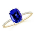 thumbnail image 1 of ANGARA Natural Thin Shank Cushion Cut 1.6 ct Tanzanite Ring with Diamonds in 14K Yellow Gold for Women (Size-8x6mm) | December Birthstone, Anniversary, Jewelry Gift for Women | Natural Tanzanite Ring, 1 of 9